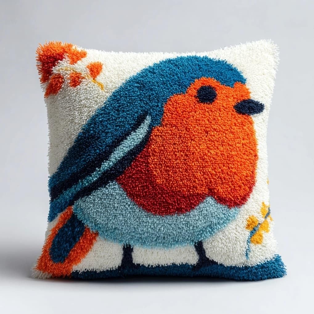 AxiangziK 43x43cm DIY Latch Hook Cushion Kit,Robin