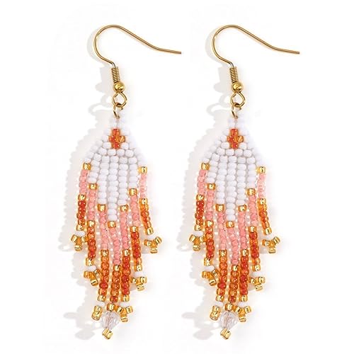 Bohemian Beaded Long Tassel Dangle Earrings for Women, Handmade Jewelry