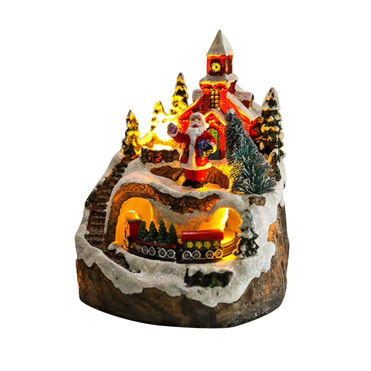 Oikabio Juegos de Casas de Pueblo de Navidad, Tren Giratorio, Figuras de ExhibicióN, Luces LED, DecoracióN NavideñA Musical, Papá