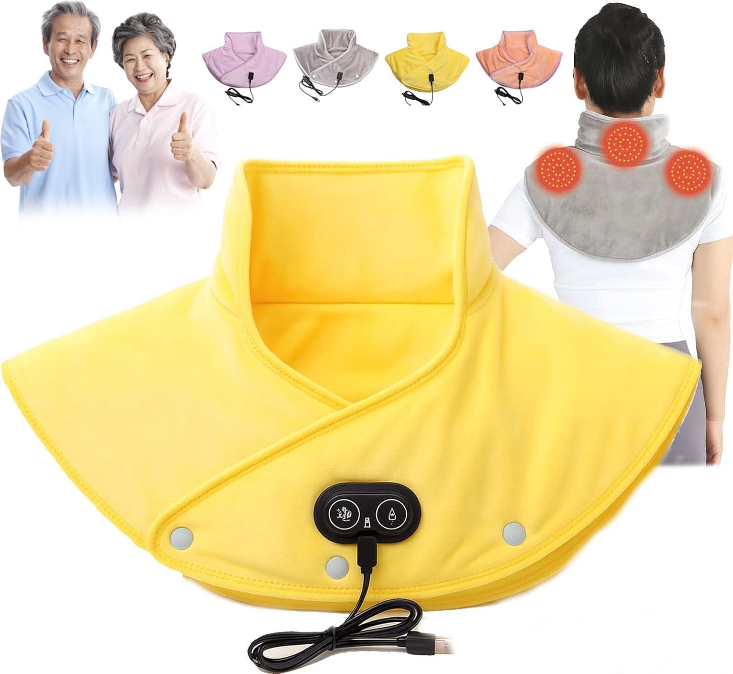 Almohadilla térmica para Cuello y Hombros, Therma Ease, Envoltura térmica USB para Cuello (Amarilla)
