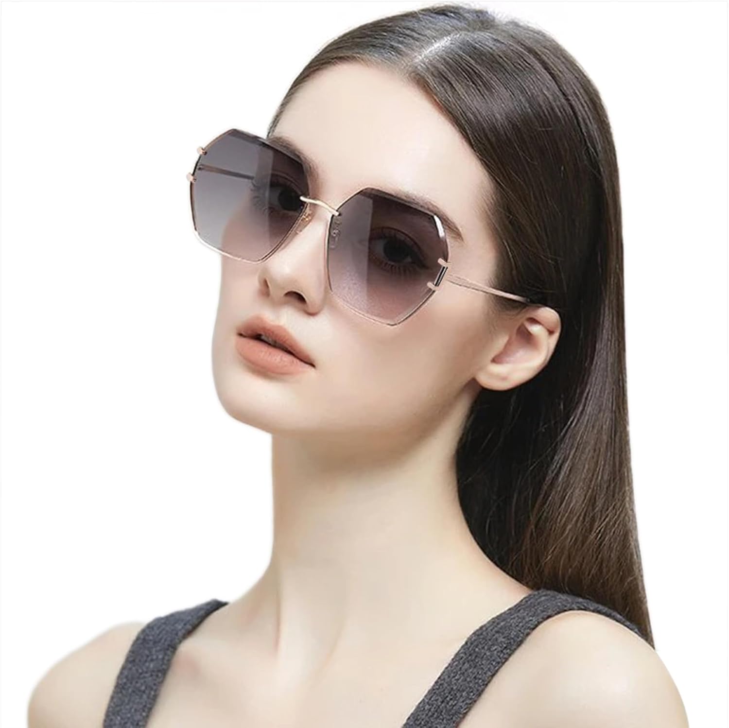 Vintage Ovesized Hexagon Sunglasses With Self-Makeup Effect Tinted Nylon Lenses Glasses UV400 Protection Sun Glasses Gold Purple Pink