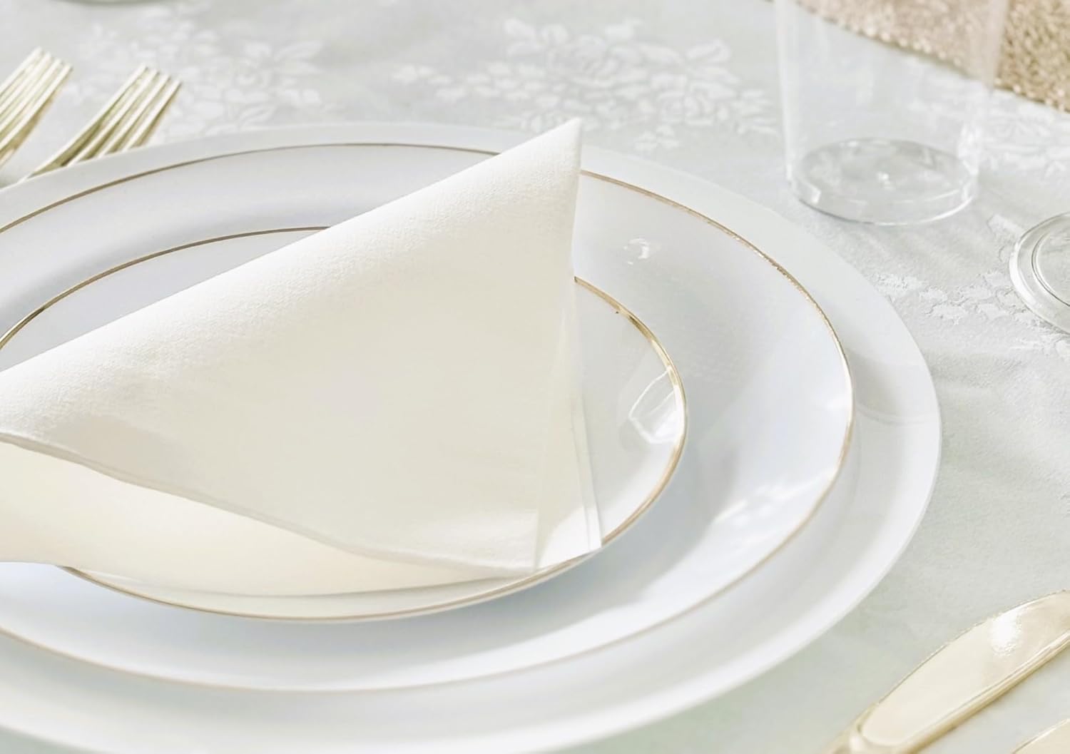 " OCCASIONS " 40 Piece Plates Pack, Disposable Wedding Party Plastic Bowls (16oz Soup Bowl, Bali in White & Gold)