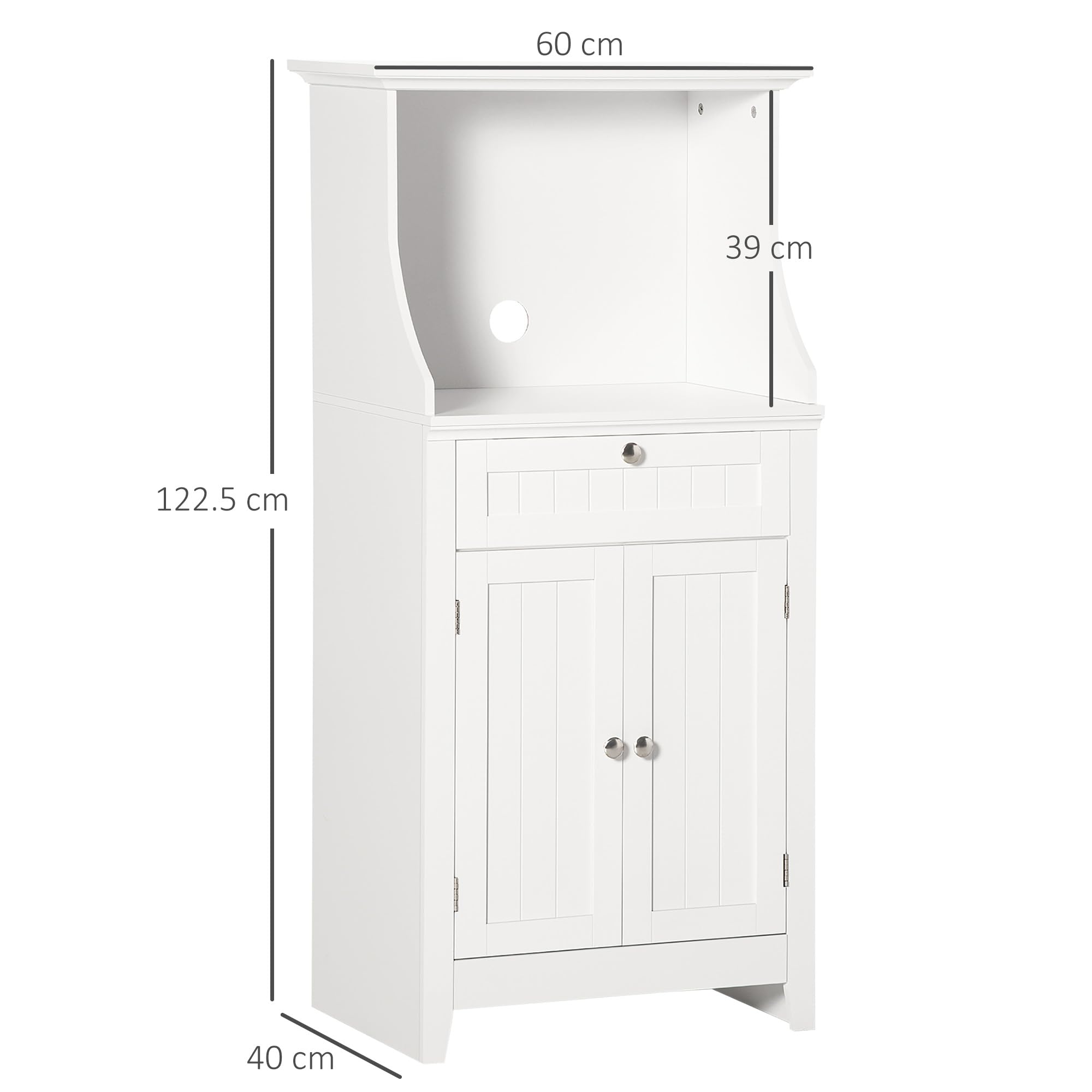 HOMCOM Mobile Cucina per Microonde e Piccoli Elettrodomestici, Mobile da Cucina con Supporto per Forno Microonde, Cassetto e Armadietto 2 Ante con Ripiano Regolabile, 60x40x122.5 cm, Bianco