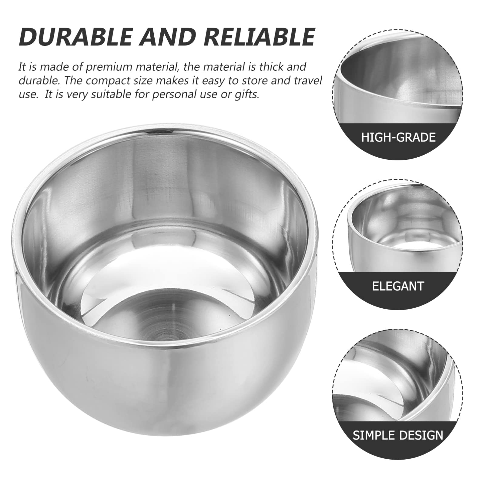 NULYLU 3pcs Stainless Shaving Cup Professional Shave Bowl Thick Edges Large Capacity Comfort Handle