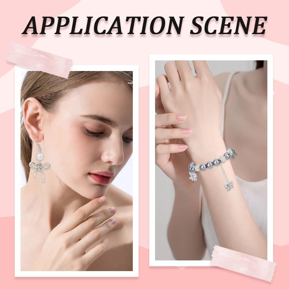 SUNNYCLUE 1 Box 54Pcs 9 Styles Bow Charms Alloy Silver Bowknot Charm Bulk Cute Metal Little Silvery Bowknots Charms for Jewelry Making Charms DIY Crafts Necklace Bracelet Earring Beginners Gifts Women - Image 5