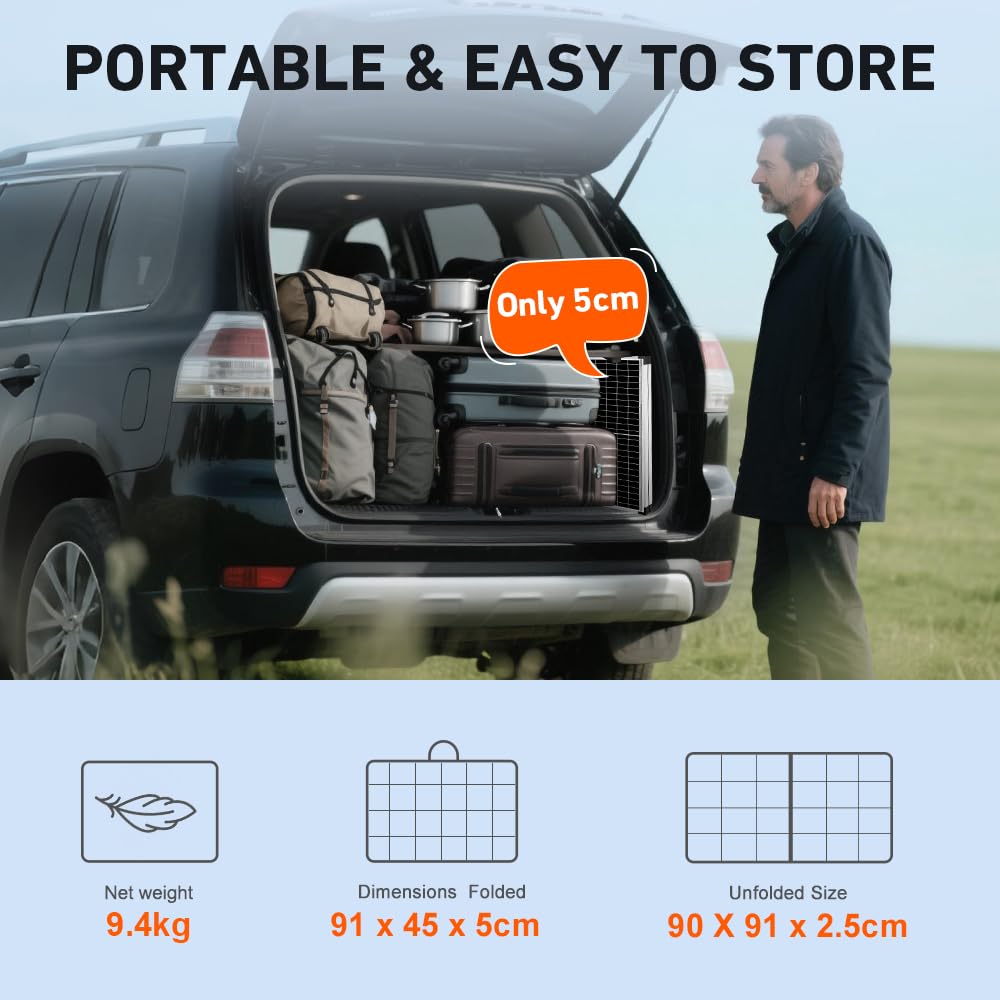 DOKIO 160W 18V Panneau Solaire Pliable Portable | pour batteries 12V avec régulateur de charge solaire (2 ports USB) + sac de transport