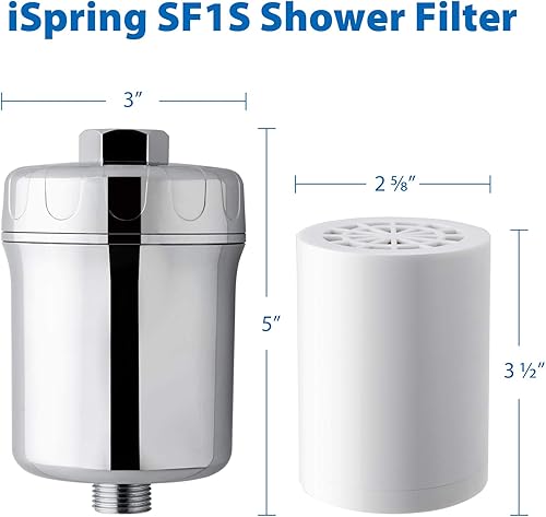 Miniatura 4 de iSpring SF1S - Filtro de ducha universal de 15 etapas de alto rendimiento con cartucho reemplazable para eliminar cloro, sedimentos y más, cromado