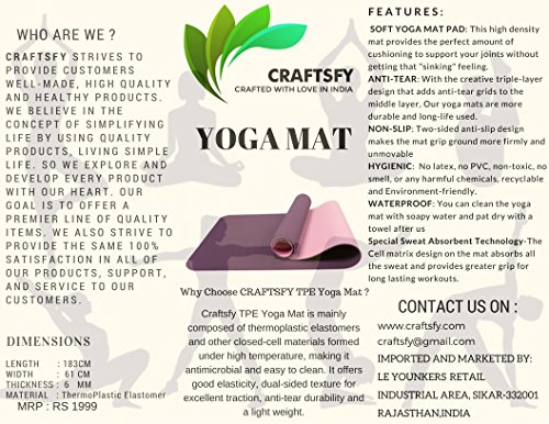 TPE Yoga Mat with Carrying Bag and Strap -Dual Layer-Reversible Fitness Mats for Men and Women (Purple and Pink, 72 x24 Inch, 6 mm) 4 61w MWMS9LL