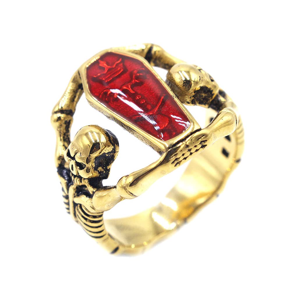 PAMTIERMen's Women's Zirconia Skull Ring Diamond Coffin Bike Party Wedding Jewelry