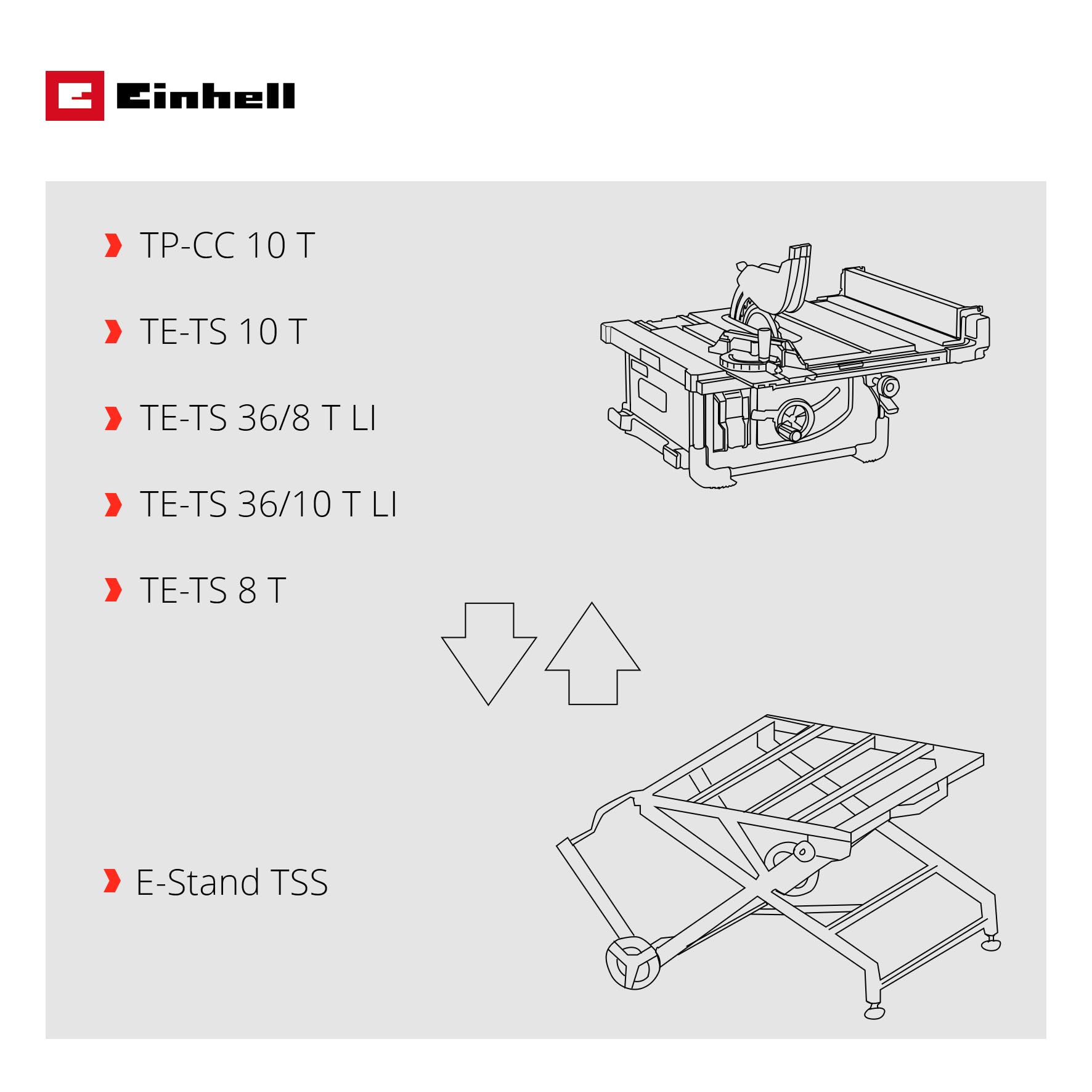 Einhell E-Stand TSS oryginalna podstawa do pił tarczowych (podstawa do pił stołowych, składana, uchwyt do noszenia, koła, wytrzymała konstrukcja stalowa, stabilna podstawa)