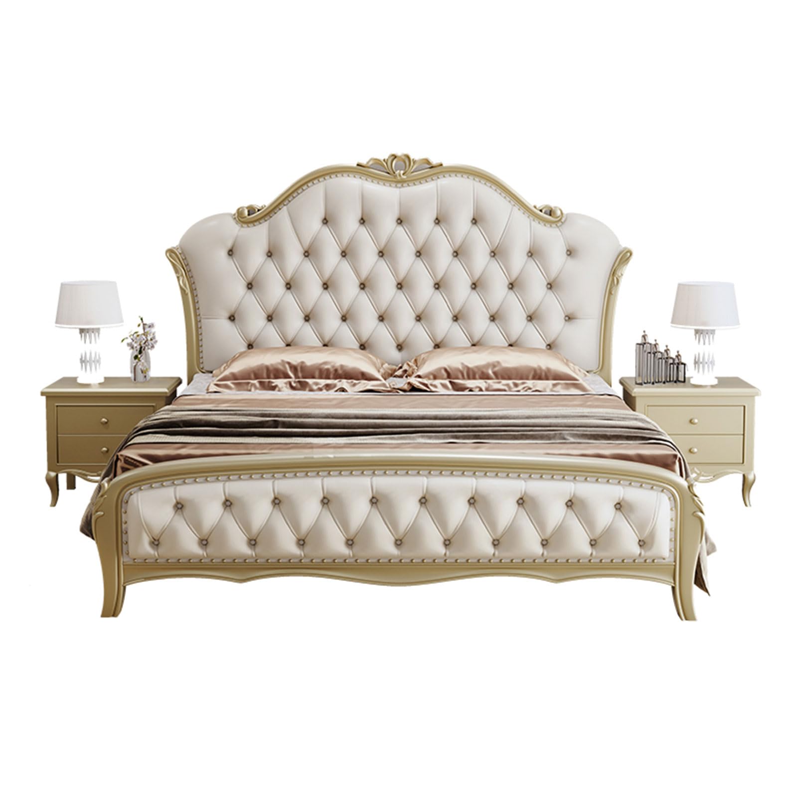Modern King Size Genuine Leather Bed Upholstered Platform Bed Frame with Headboard and Storage Drawers Easy Assembly Noise