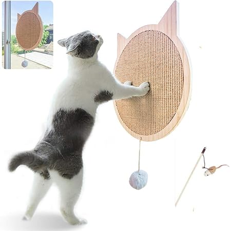 Amazon Mewfi 猫 爪とぎ スクラッチャーつめとぎねこ ネコ 吸盤タイプ 縦 横置きできる 無垢材フレーム天然サイザル麻 ペット用品 猫爪とぎ 耐久 ストレス解消猫おもちゃ家具保護ファッションデザイン猫用品ソファ 爪磨き キャット 猫 おもちゃ 猫じゃらし 猫