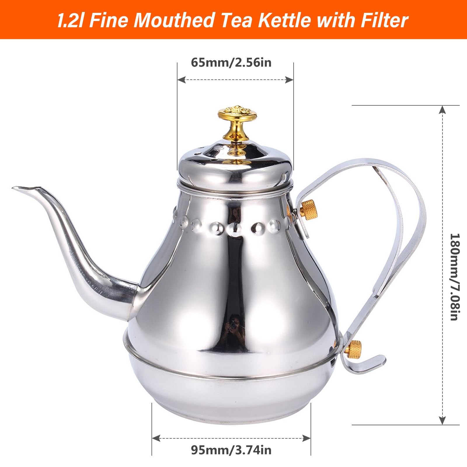 Théière en acier inoxydable avec infuseur de 1,2 l - Pour cuisinière à induction, anti-gouttes, isolation thermique
