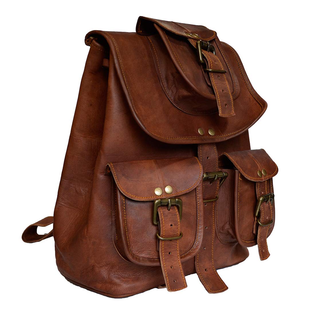 Madosh, Handmade Genuine Leather Small Backpack Casual Daypack School College Bag Men's Women's Unisex Brown Bags