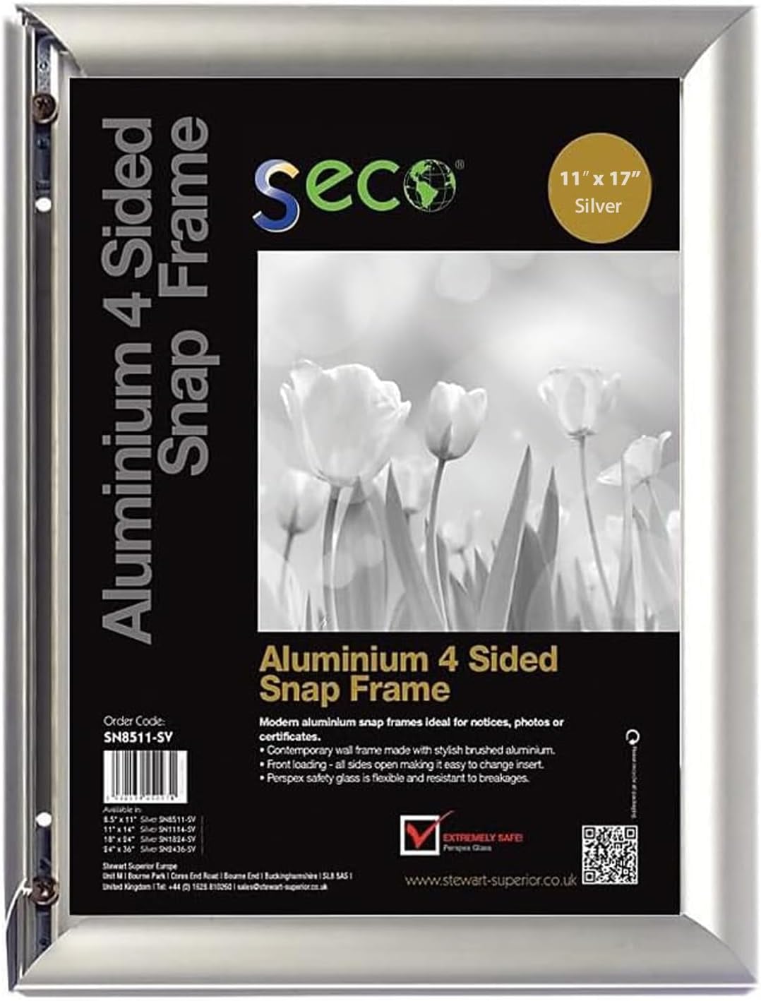 SECO Front Load Easy Open Snap Frame Poster/Picture Frame 11 x 17 Inches, Black Aluminum Frame (SN1117Black)