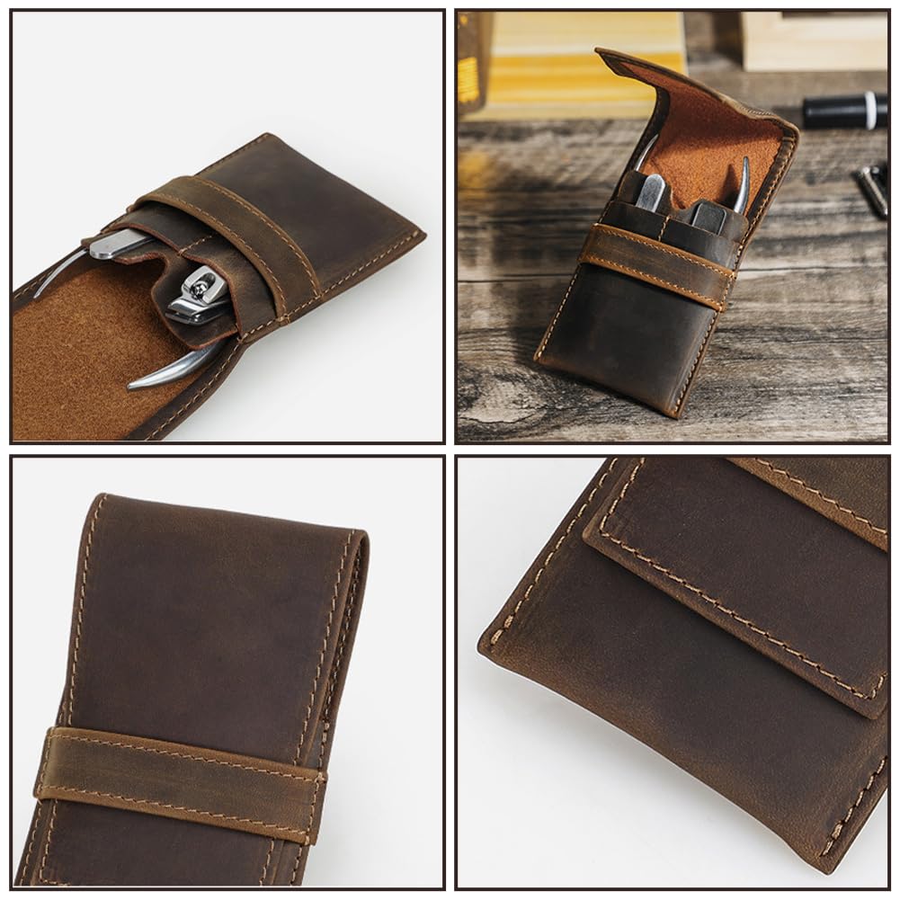 Estuche Vacío de Cuero Genuino para Kit de Manicura, Organizador de Aseo Personal, Pequeño Estuche de Viaje de Cuero de Vaca para Cortauñas, Mini Bolsa de Herramientas de Cuidado Personal