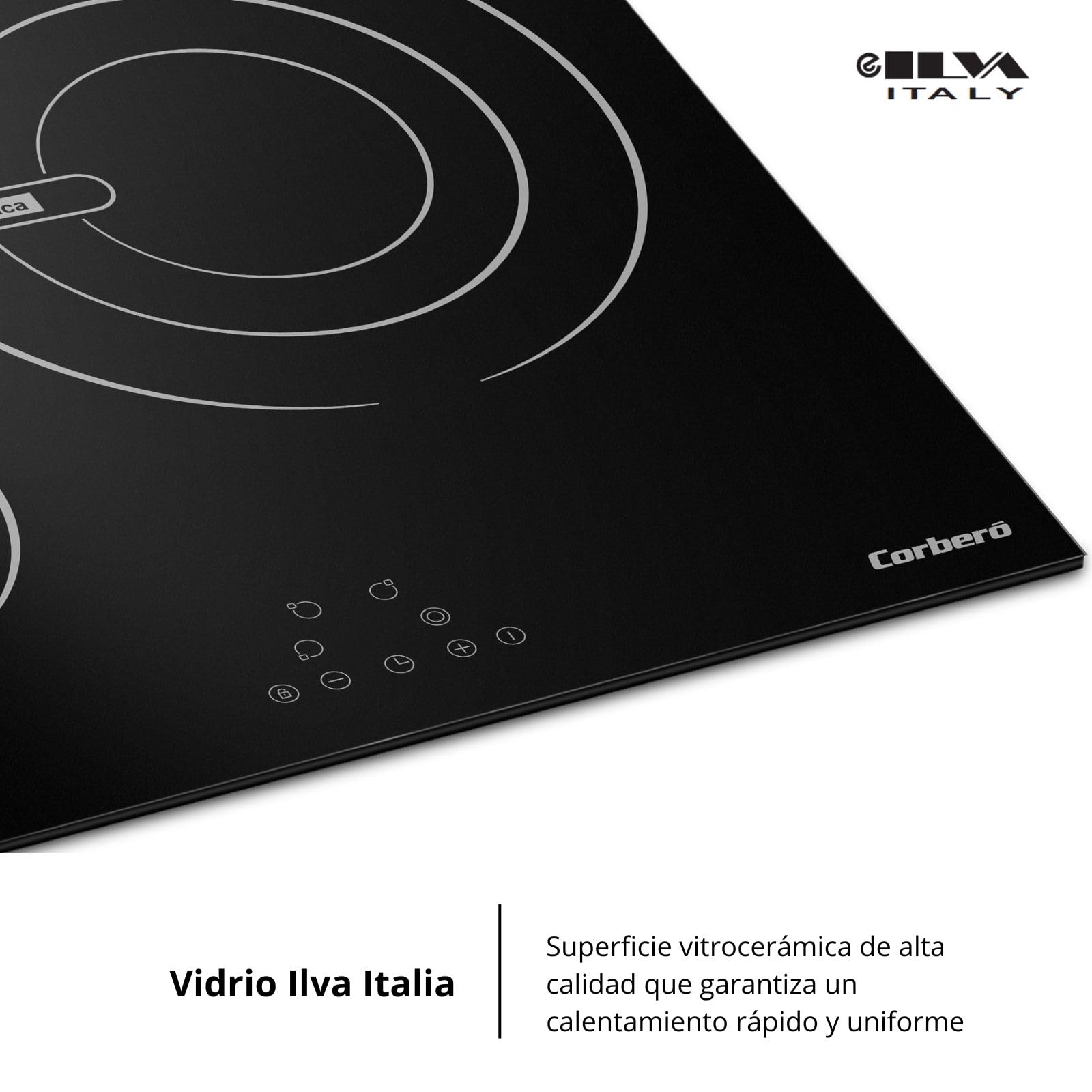 Corberó - Placa Vitrocerámica | CCVG3BL574 | 60 cm | 5700 W | 3 Zonas | Control Touch, Desconexión Automática, Bloqueo Infantil | Negro