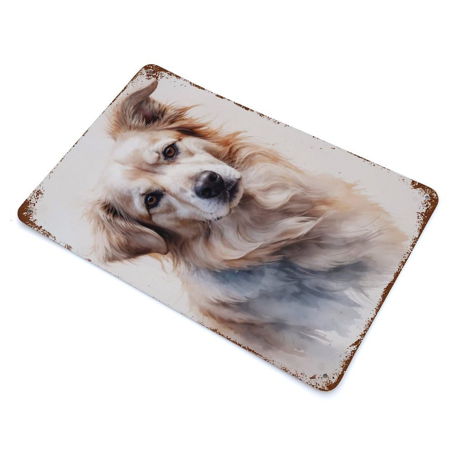 Rust Effect Golden Retriever Watercolor Portrait Weathered Tin Sign 11.8"x7.9", Shabby Chic Decor for Cafe, Home Bar And Lounge Decor