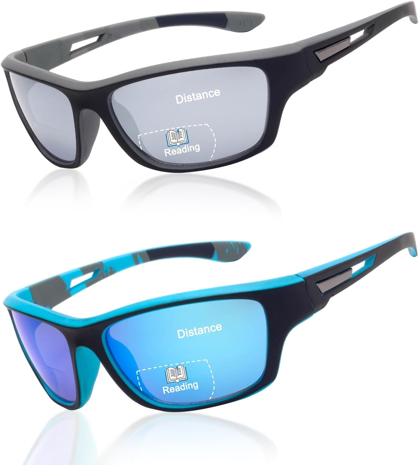 Bifocal Reading Sunglasses Mirrored Lens Sports Wrap Around Sun Readers UV400 Protection for Drving Fishing Cycling