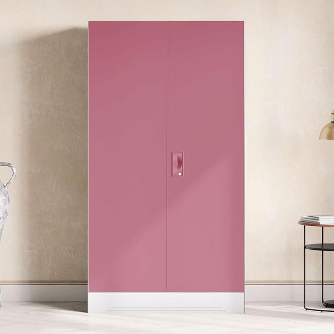 Interio by Godrej Almirah Slimline 2-Door Steel Almirah, Cupboard for Clothes (Royal Ivory and Dusty Rose), 1-Year Warranty, 1 Locker, 4 Shelves