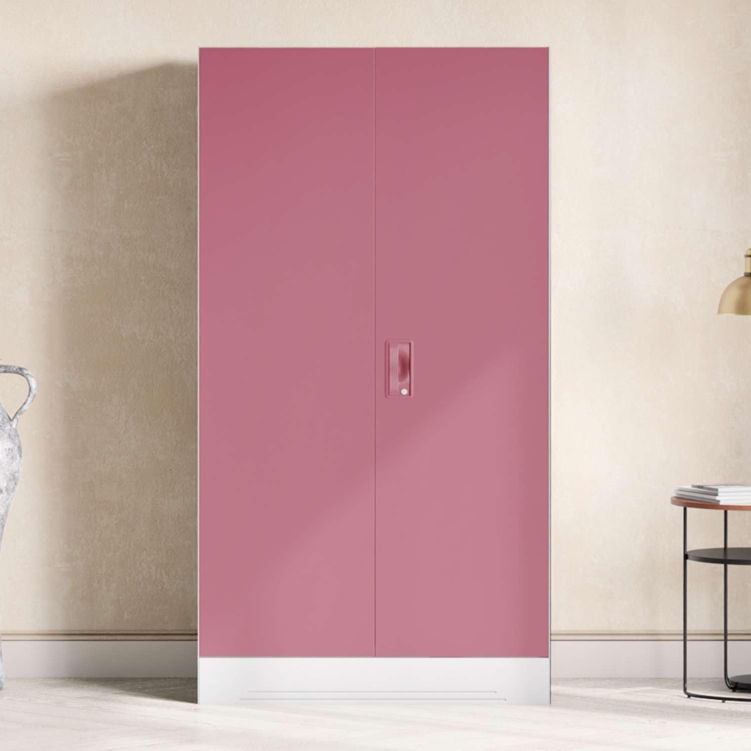 GODREJ INTERIO Almirah Slimline 2-Door Steel Almirah, Cupboard for Clothes (Royal Ivory and Dusty Rose), 1-Year Warranty, 1 Locker, 4 Shelves