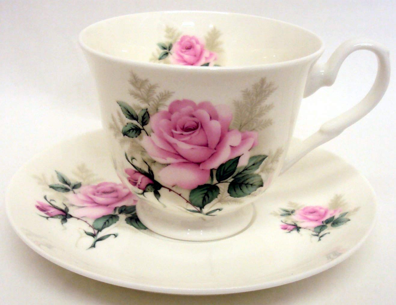 Majestic Rose - Juego de 6 tazas de café y platillos de porcelana fina