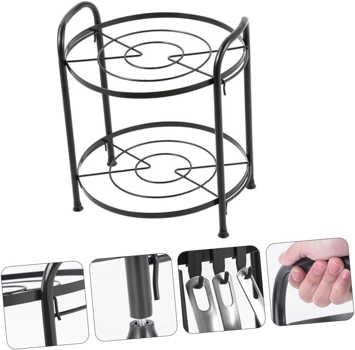 VALICLUD Two-layer Multipurpose Kitchen Storage Shelf Black Pot Rack Corner Organizer for Pans and Cookware Space-saving Household Rack