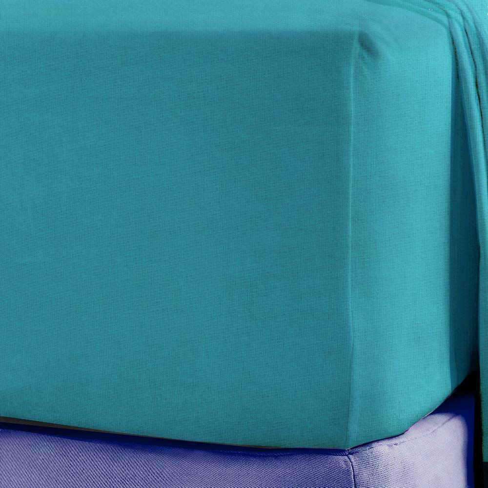 Sleep&Snuggle Teal 100% Brushed Cotton Thermal Flannelette Fitted Sheet - Double