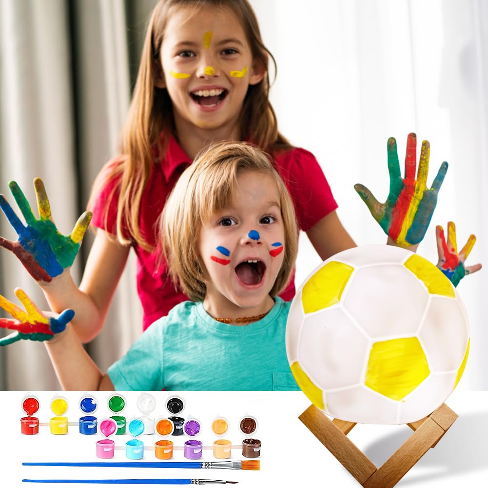 Umllpet Set fai da te per bambini, lampada da calcio per ragazzi, verniciatura 3D, luce notturna con supporto in legno, set da colorare per ragazzi, ragazze, giocattoli, idee regalo di compleanno