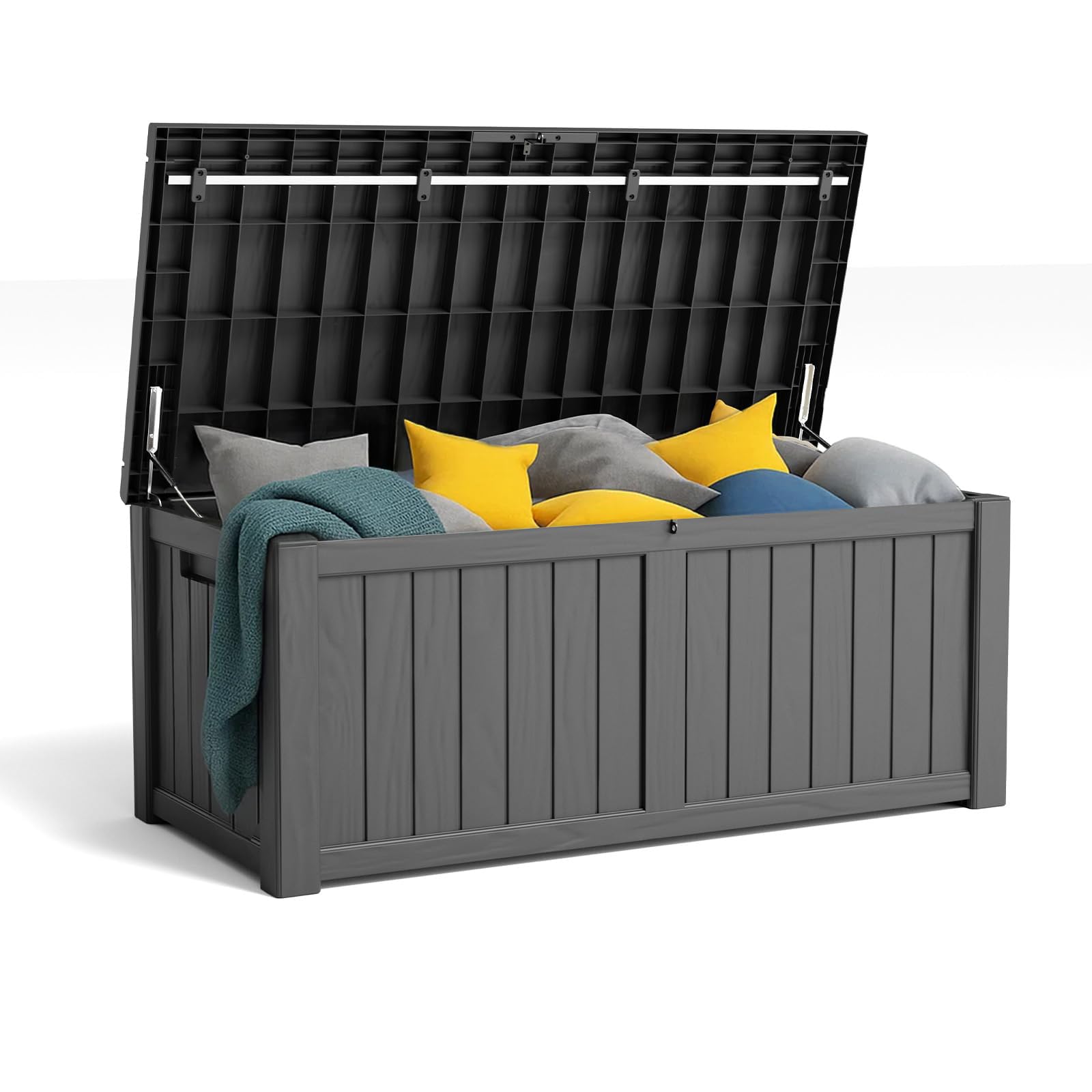120 Gallon Resin Deck Box, Lockable Patio Outdoor Storage Box for Furniture, Garden Tools and Tools Storage, Waterproof Outside Storage Boxes - Black