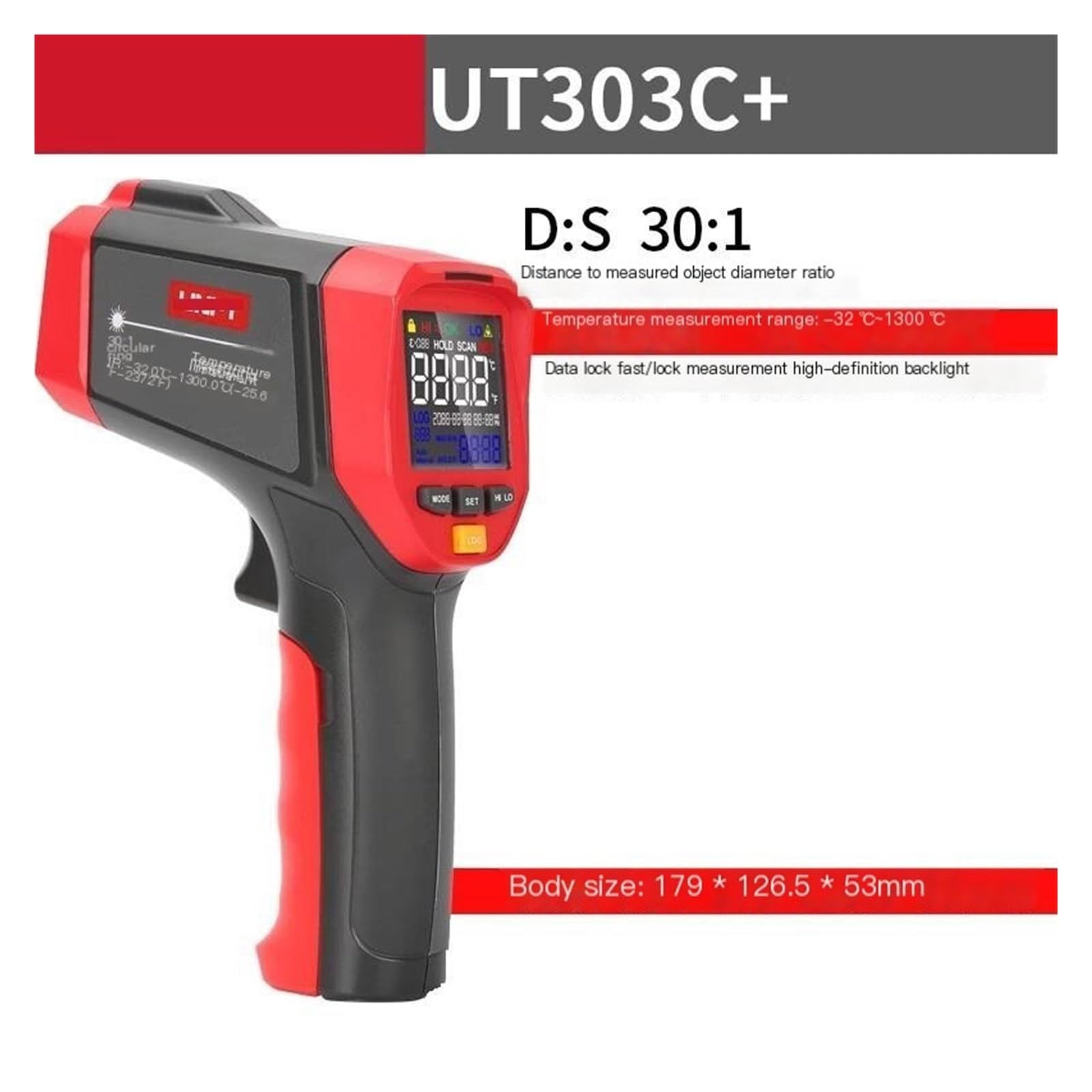 Termometro industriale, termometro senza contatto UT301C+ UT302C+ UT303C+ for la misurazione della temperatura industriale(UT303C+(-32~1300℃))