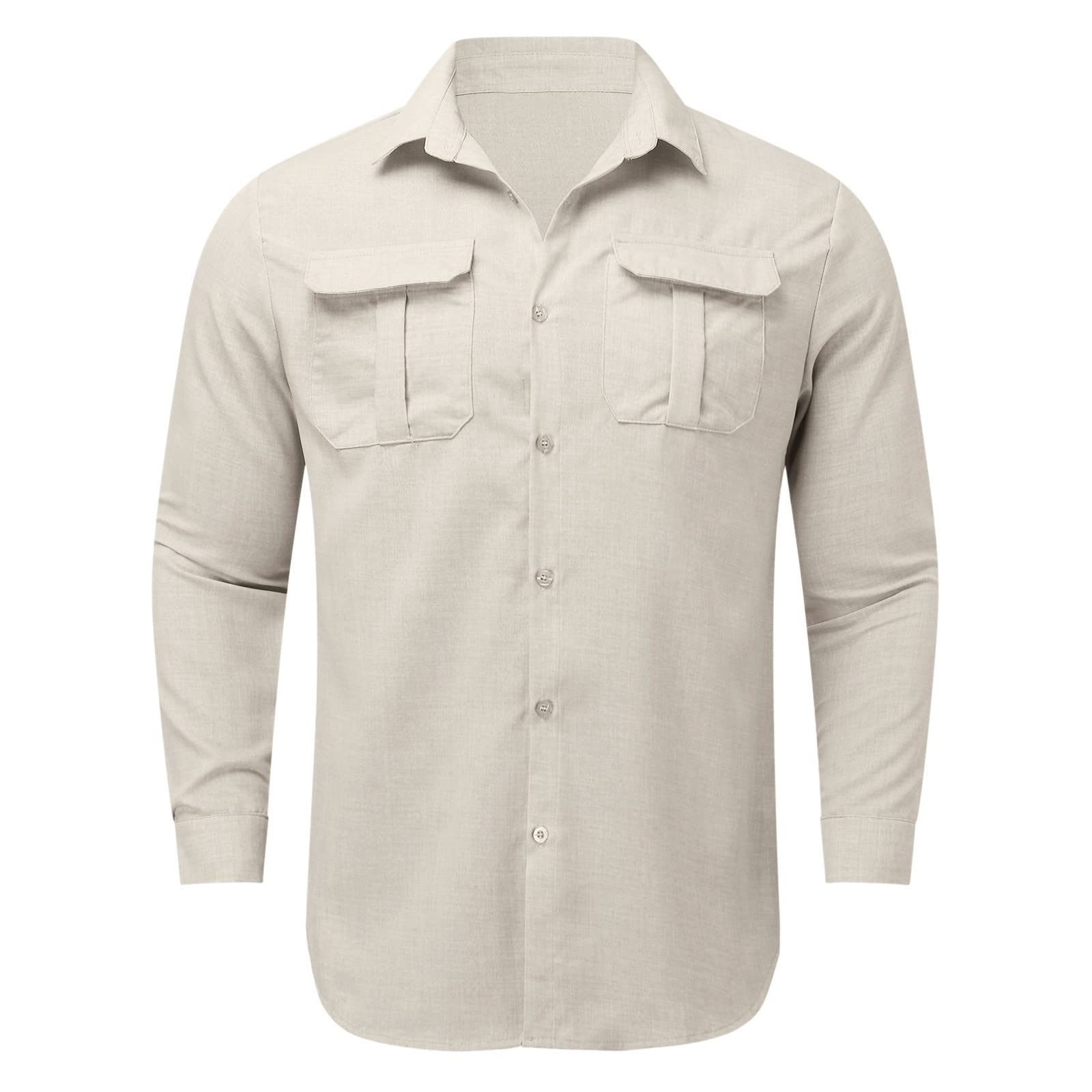 Chemise d'été à manches longues pour homme - Coupe droite - Décontractée - En coton - Manches longues - Chemise d'affaires pour homme - Couleur unie - Basique - Pour homme