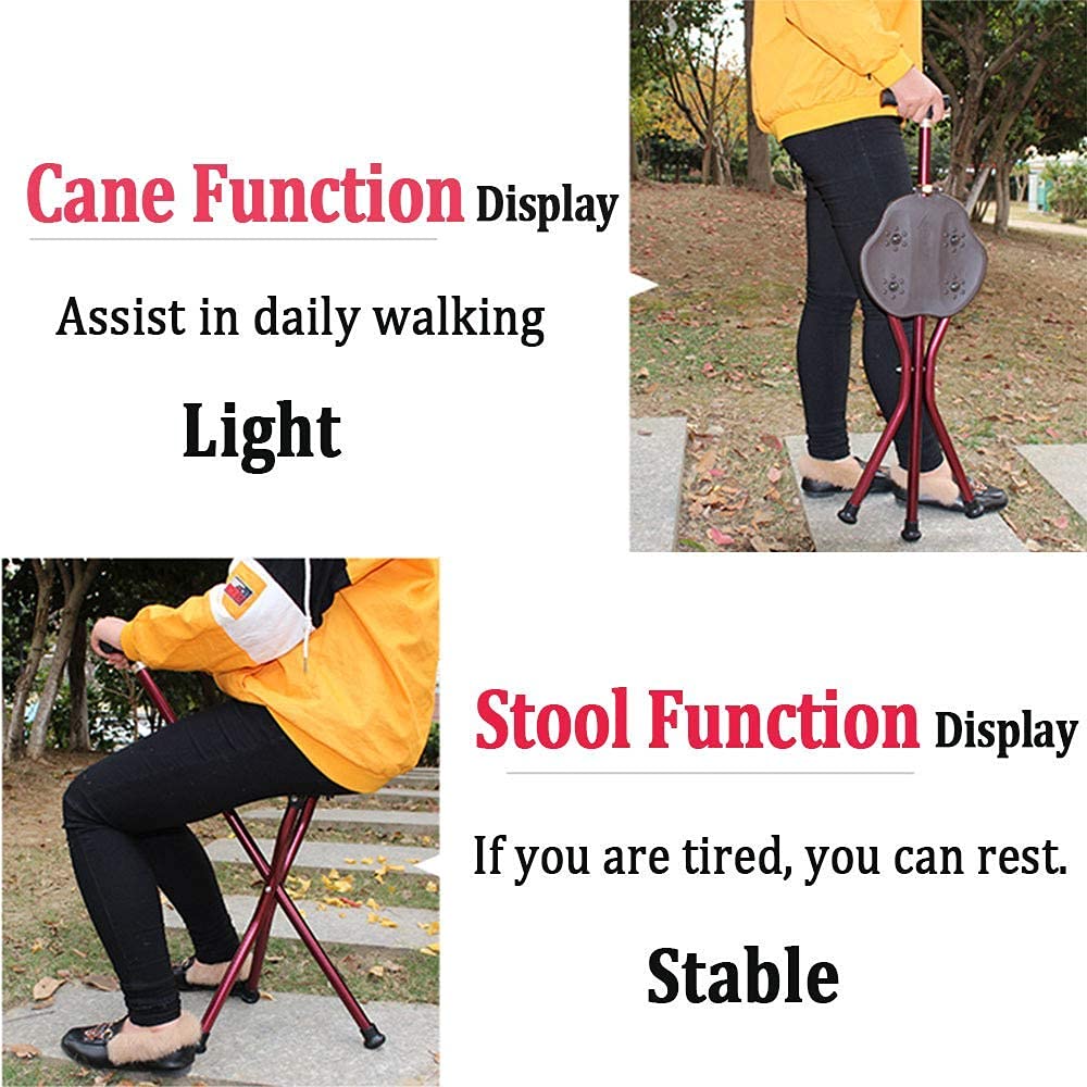 Bastones Bastones Plegables con Taburete,Bastón con trípode Ajustable liviano con luz LED,Muletas multifunción con Asiento para Hombres y Mujeres,B Keep it in Mind