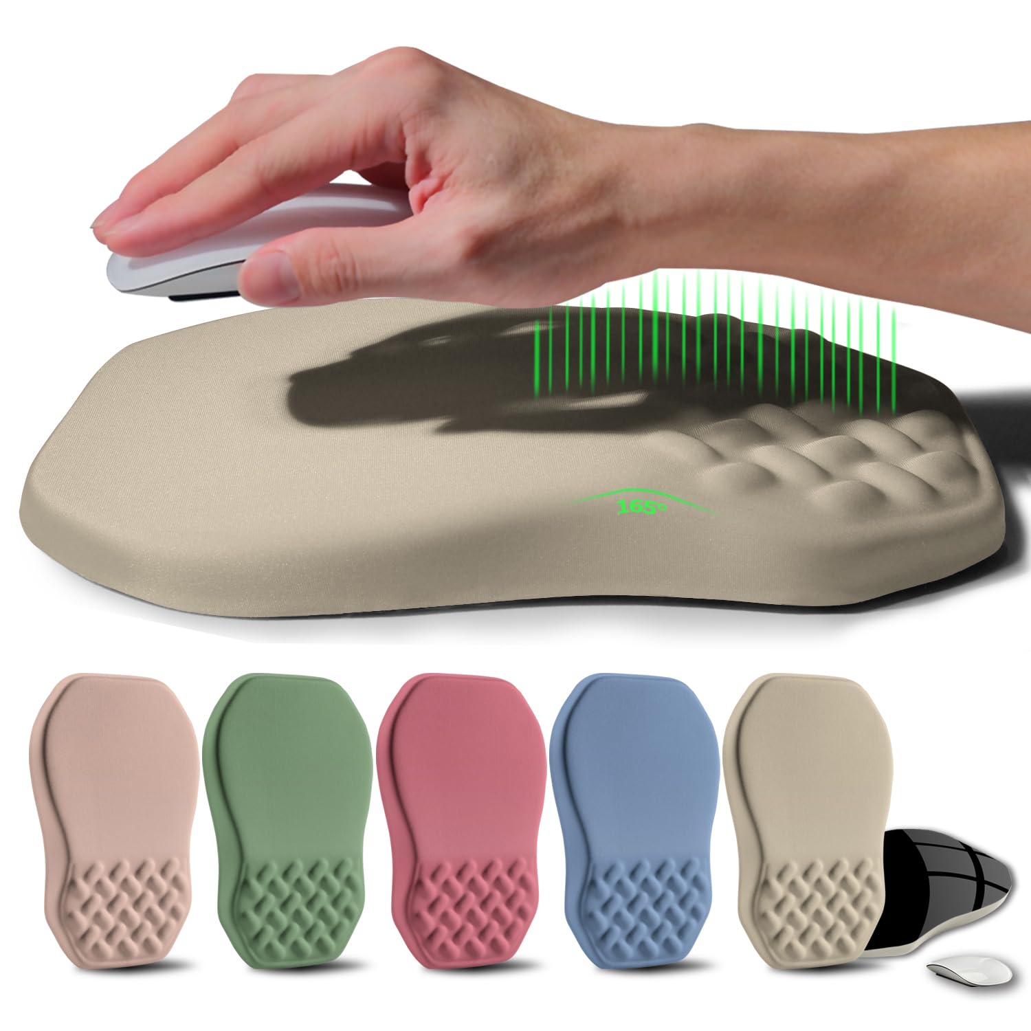 Alfombrilla ergonómica elevada para mouse con soporte de muñeca con pendiente bilateral de espuma viscoelástica para reposamuñecas y alivio del dolor del túnel carpiano, 11.8 x 7.9 pulgadas,