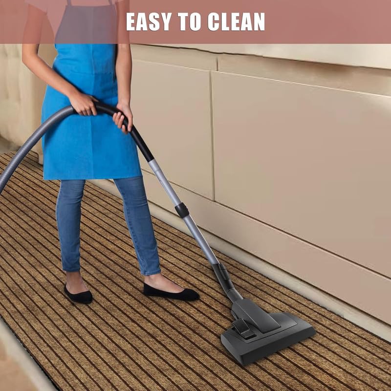 Image of TIB Anti-Slip Door Mat with PVC Rubber Backing, Water & Stain Resistant Striped Floor Mat for Home Entrance, Bathroom & Kitchen, Durable Non-Woven Surface,Easy Clean Doormat,4x6ft,Brown