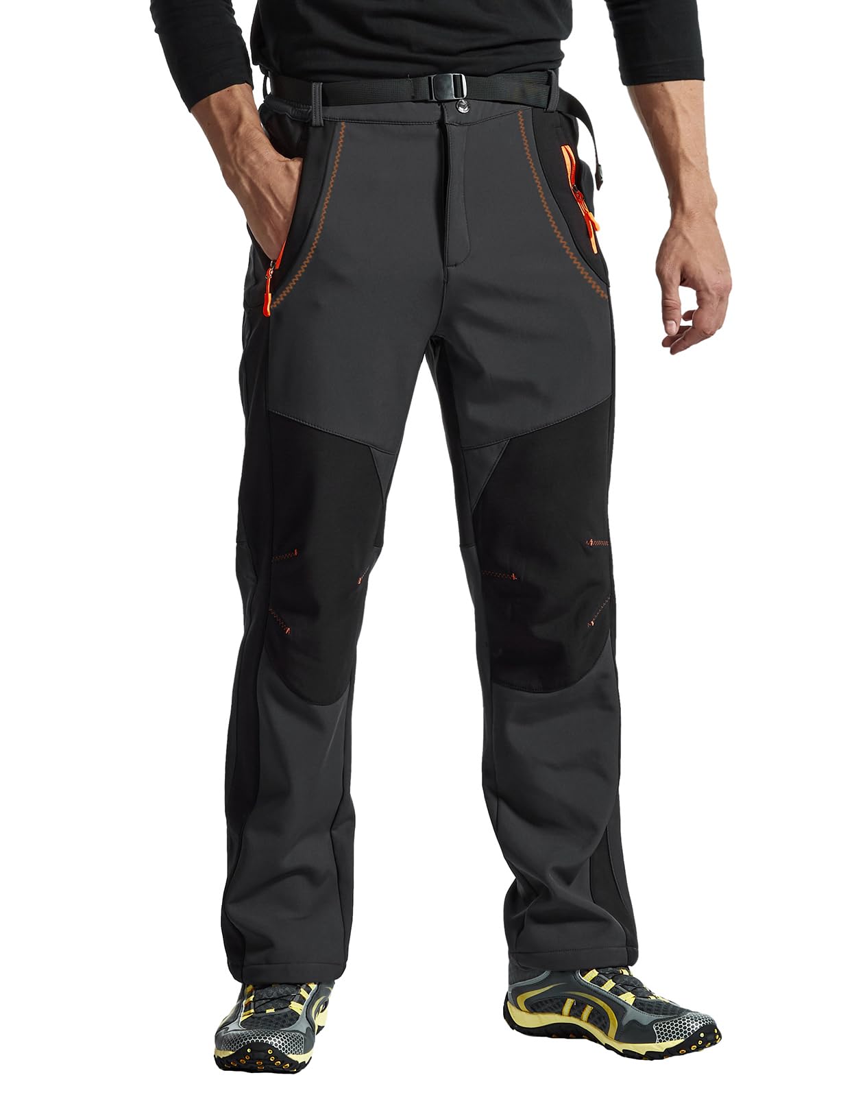 donhobo Pantalon de randonnée doublé pour homme - Imperméable - Coupe-vent - Chaud - En softshell épais - Pour l'extérieur, le ski, le trekking