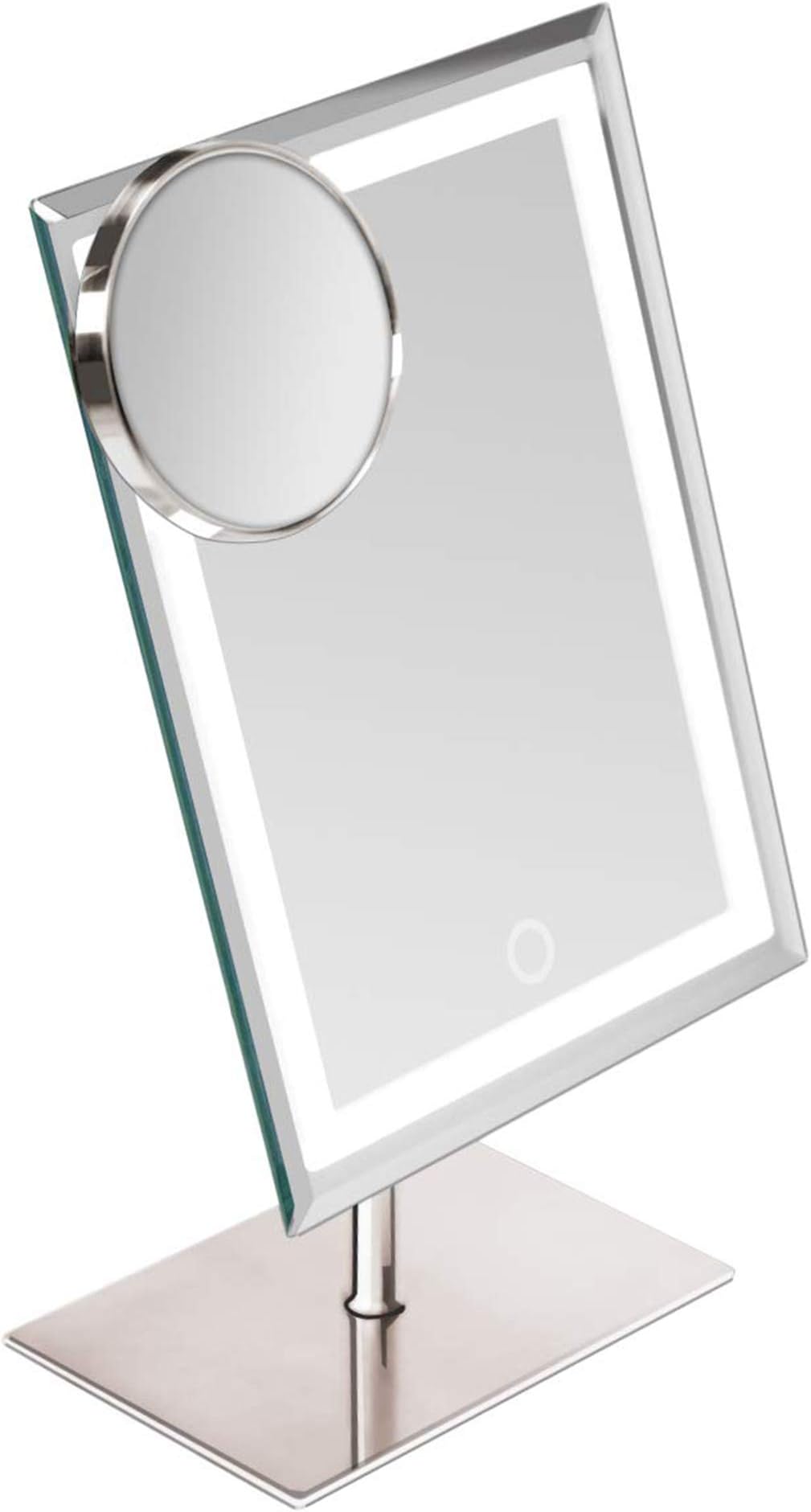 Waneway Lighted Makeup Vanity Mirror with 80 LEDs Lights and 10X Magnification Spot Mirror, Light up Dressing Table Cosmetic Mirror, 3X Brighter Dimmable Lighting, Full Metal Sleek Design,Satin Nickel