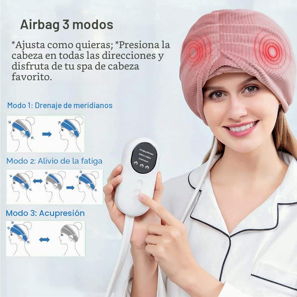 Masajeador Eléctrico De Cabeza, Casco Masajeador De Cuero Cabelludo Con Compresión De Aire,Compresa Caliente De 42 A 50 °C,3 Modos (Dreging Tyiga,Alivio De La Fatiga,Presión Del Cuero Cabelludo)