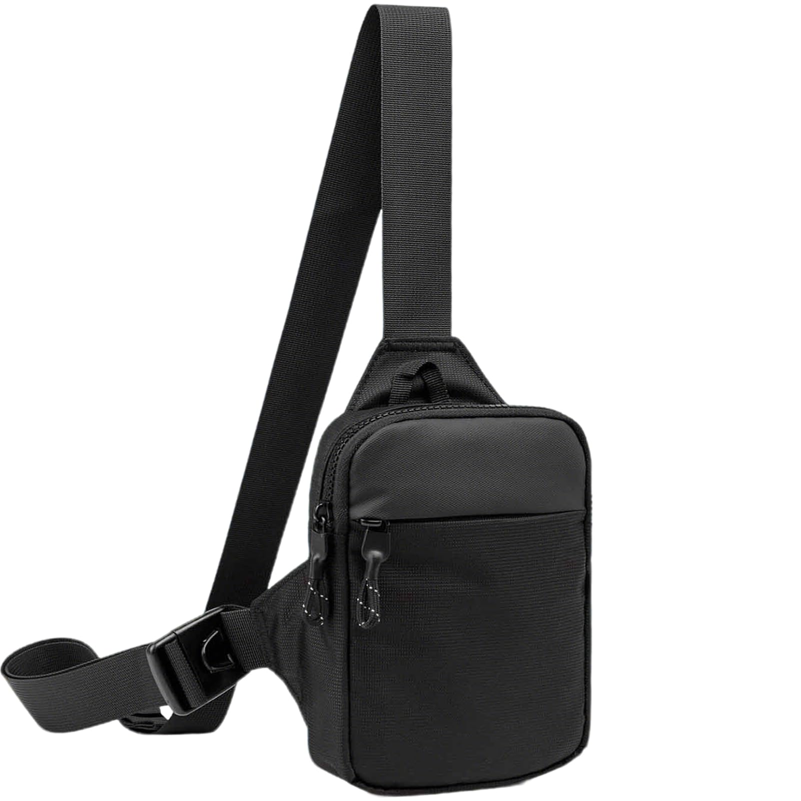 Hapforever 1PC Mini Black Sling Bag for Women and Men, Small Water Resistant Fanny Pack with Two Zipper Pockets Lightweight Crossbody Phone Chest Bag