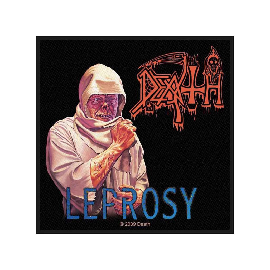 Death Leprosy Band Logo Iron On Patch 10 cm x 10 cm Black