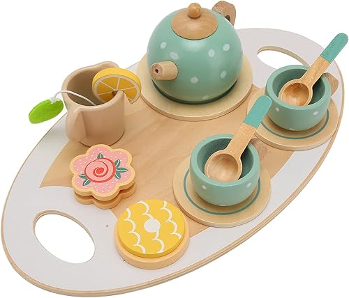 Juego de té de madera, juguete para niñas pequeñas, juegos de fiesta de té, accesorios de cocina para niños
