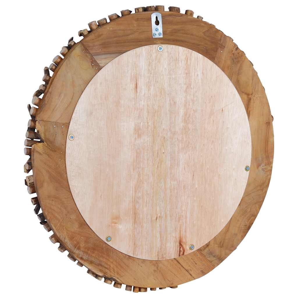 Lustro ścienne 60 cm, okrągłe, z drewna tekowego ze szkłem, naturalna rama z gałęzi, gotowe do montażu, z haczykami, do łazienki, salonu, przedpokoju i toaletki
