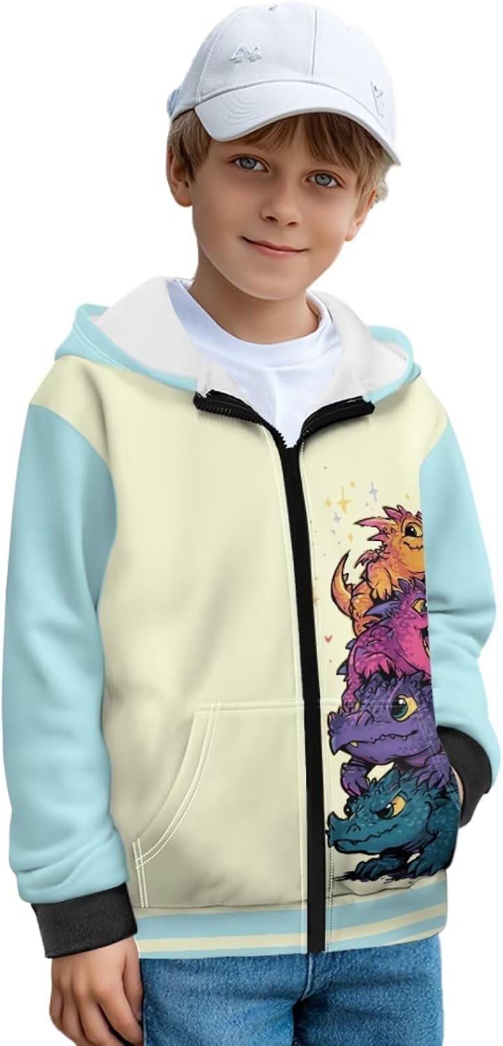 Cute Hooded Sweatshirt Full Zip-Up Fleece Hoodie Soft Long Sleeve Sweatshirts Jackets for Boys Girls
