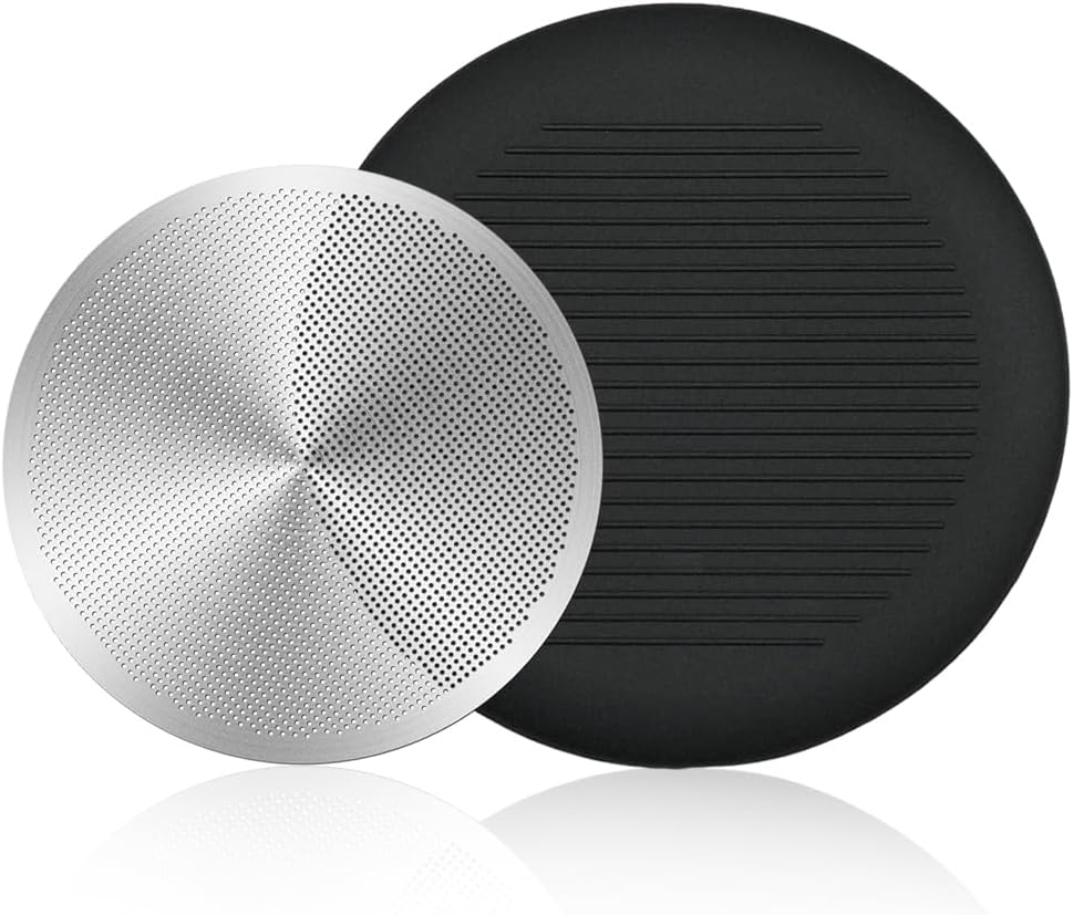 Metal Coffee Filter with Plunger Cover Lid Compatible with Aeropress XL Coffee Maker Reusable Accessories Parts Stainless Steel Filters and Silicone Travel Cap