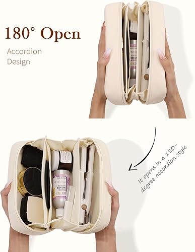 Miniatura 3 de Pocmimut Bolsa de maquillaje de piel sintética, bolsa de maquillaje de viaje, bolsa de maquillaje plana abierta para bolso, bolsa de maquillaje para