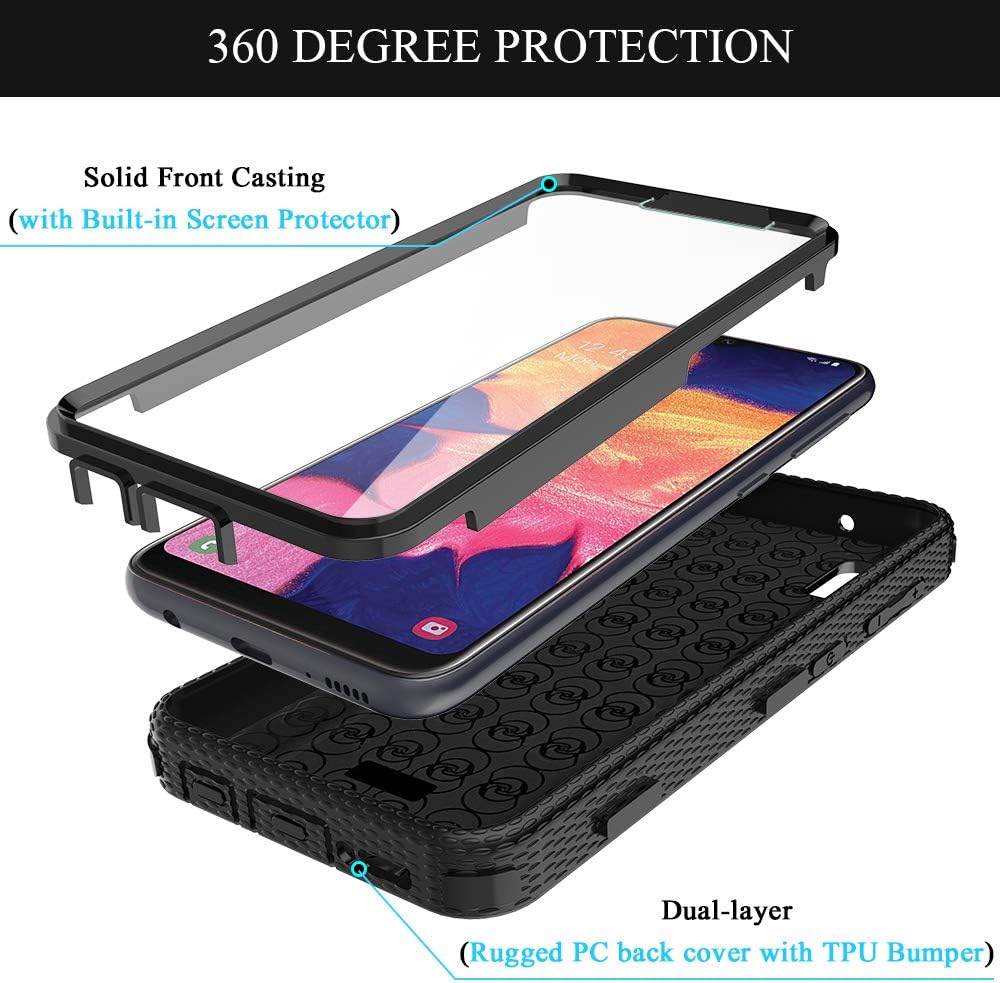 HATOSHI Samsung Galaxy A10e Case with Built-in Screen Protector Not Fit A10 Heavy Duty Protection Armor Shockproof Rubber Bumper Rugged Protective Phone Case Cover for Galaxy A10e 5.8 Inches -Black