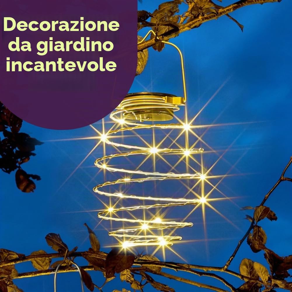 Garden Mile Lampada solare a LED da appendere a spirale Lanterna a spirale Luci solari da giardino Illuminazione da giardino per feste di nozze Lanterne da giardino a spirale a energia solare