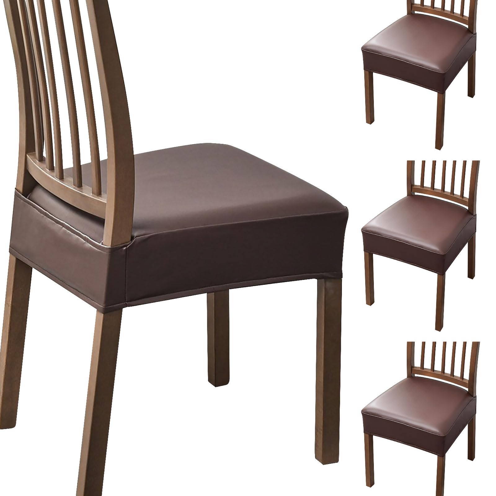 Esszimmerstuhlbezüge, wasserdicht, PU-Leder, abnehmbar, waschbar, Stuhlbezüge, Stuhlbezüge, Schonbezüge für Küche, Esszimmer (Kaffeebraun (4 Stück)