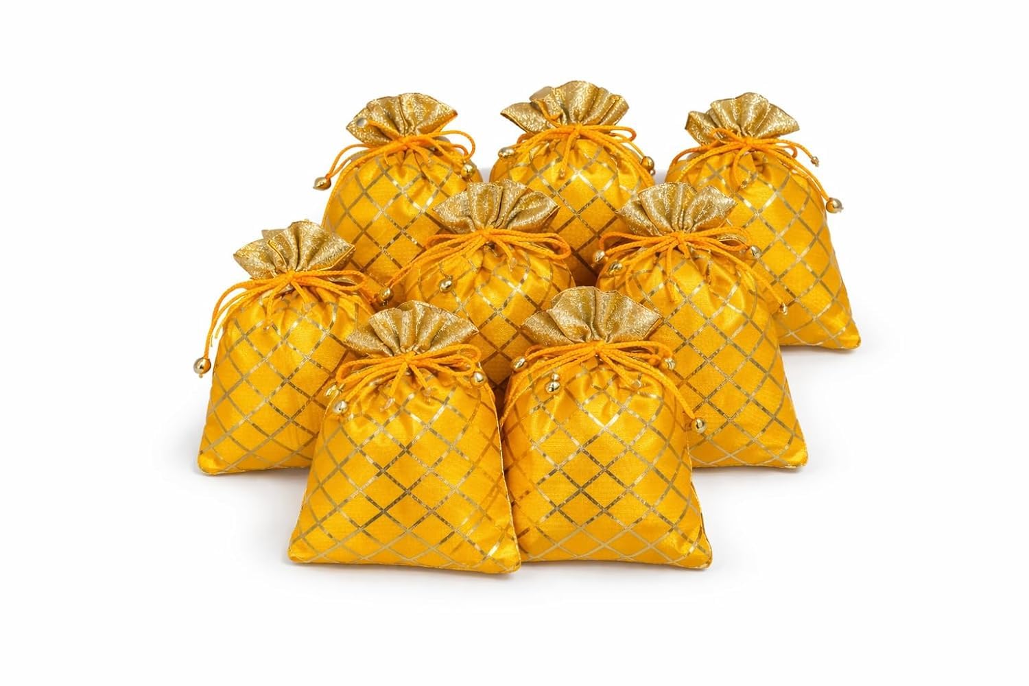 queens canvas 18cm x 23cm Potli Bags | Silk Wedding Potli | Drawstring Closure | Christmas Gift Potli | 7x9 Inch | Pack of 5 | Golden-picture-22