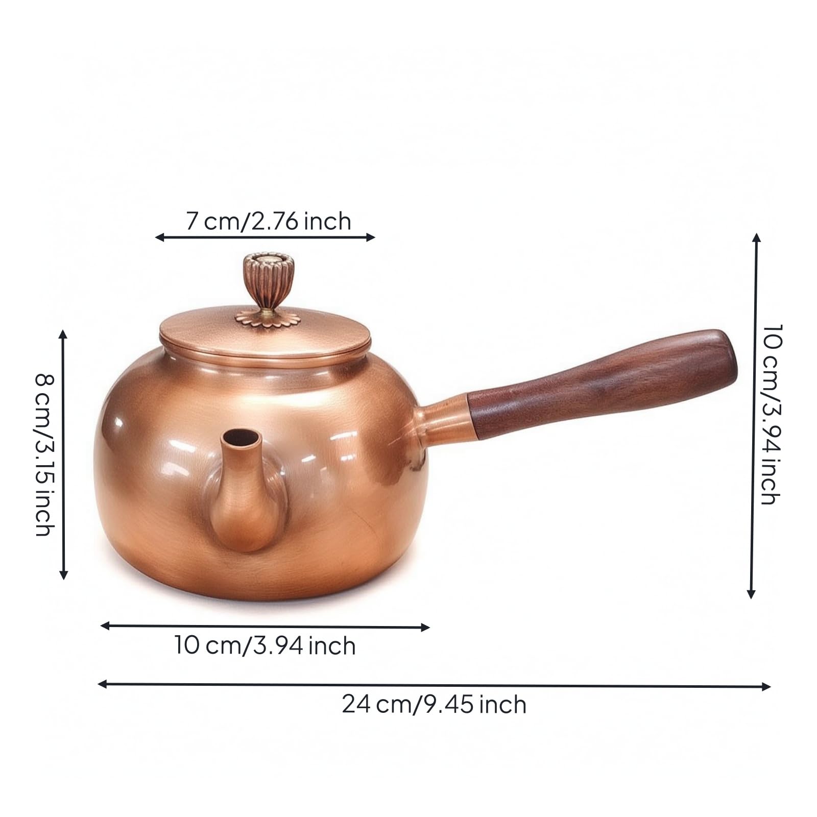 Gralara Bollitore di Rame con Coperchio Elegante Teiera Igienico per Cucina, Teiera In Rame Con Manico Laterale, Modello Mela, Capacità 0.6L, Peso 0.50KG